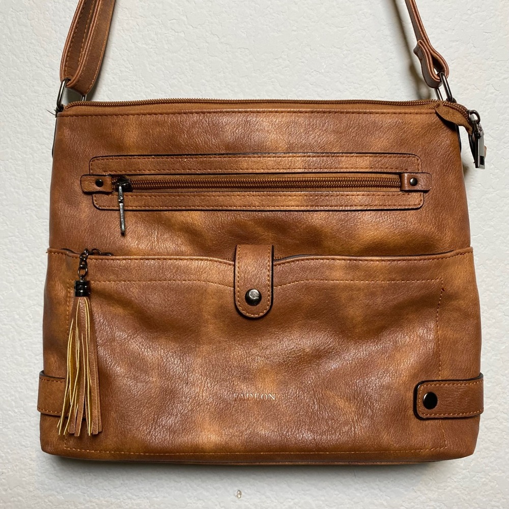 Fadeon Brown Faux Leather Crossbody Bag Tassel Adjustable Strap Boho Western